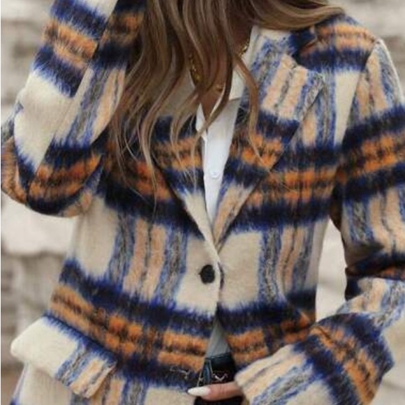 Cozy Plaid Print button Oversized coat Jacket - Picture 5 of 6